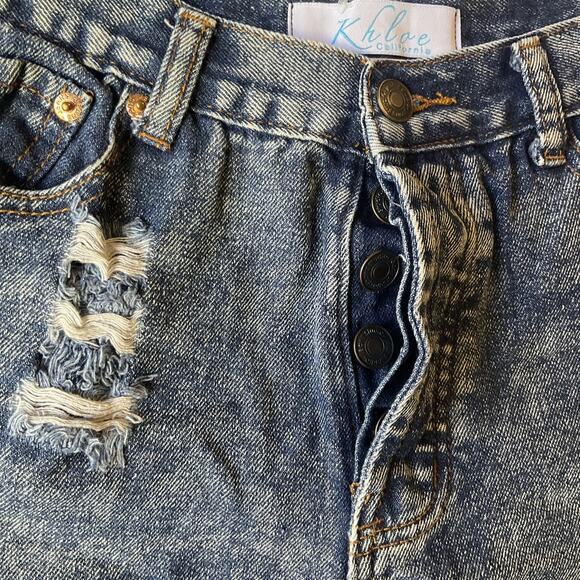 Khloe California Women Shorts M Blue Denim Cutoff Distressed Frayed Hem 1.5" - Picture 4 of 11